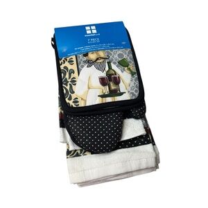 Essential Home kitchen Wine Cellar Chef 7 Pc. Towel, Dish Cloth Oven Mitt Set